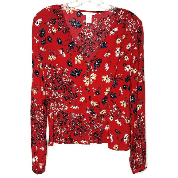 H&M Tops - H&M Floral Long Sleeve Button Front Peplum Blouse, Size 8